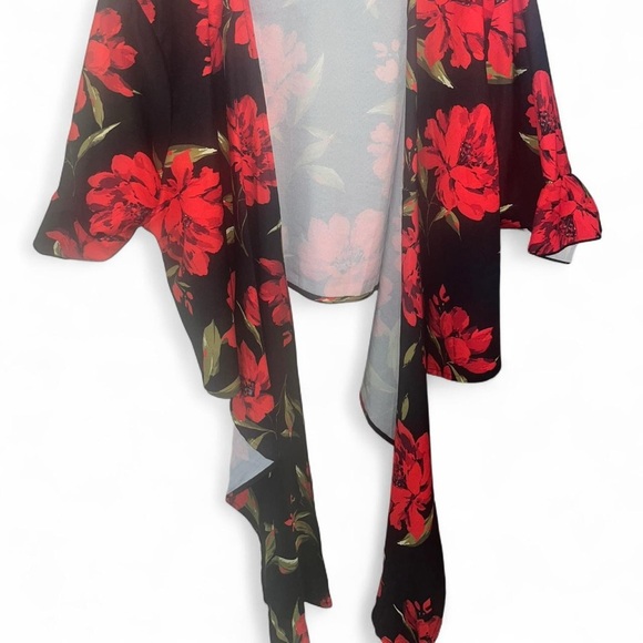 Floral Black and Red Kimono Cardigan - Picture 2 of 3